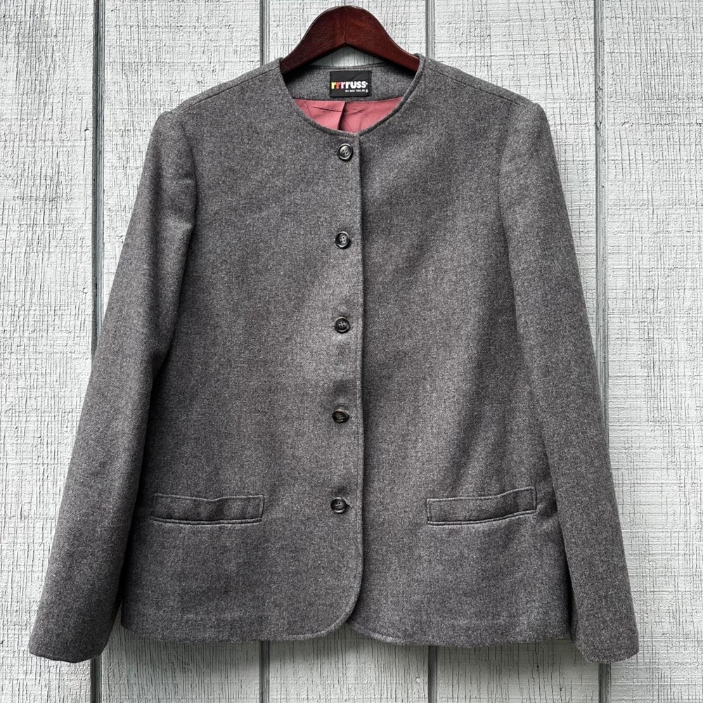 VTG RRRRuss Russ Togs INC‎ Gray Button Front Career Wool Blazer Jacket  Union